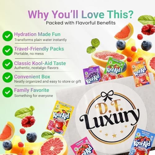 Kool Aid Packets Ultimate Variety - 18 Drink Mix Packets - Includes Cherry, Grape, Lemonade, Mixed Berry, Strawberry, Tropical Punch and more PLUS 5 STICKERS by D.F. LUXURY