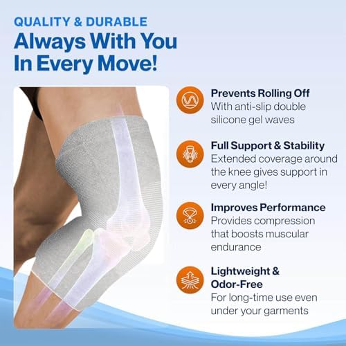 Bamboo Knee Sleeve for Knee Pain - One Pair Compression Bamboo Knee Sleeves for Women Knee Pain Knee Sleeves Plus Size (Gray, X-Large)