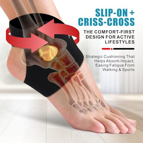 Ankle Brace for Women & men [2 pack] with Dual-Density Foam Pads & Adjustable Arch Support – ankle compression sleeve Targeted Relief for Fatigue, Ankle Pain (Large/X-Large)