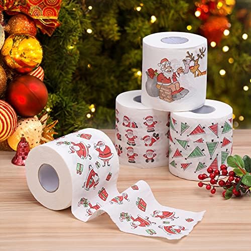 5 Rolls Merry Christmas Toilet Paper Santa Tissue Napkin Disposable Toilet Paper Prank for Fun Birthday Party Novelty Gift Idea