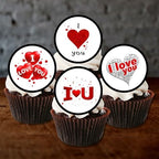 I Love You Edible Cupcake Toppers, Valentines Day Cake Decorations, Engagement and Proposal Cake Toppers, Anniversary Cookie Decor. PRECUT 4cm / 1.5 inch (12)