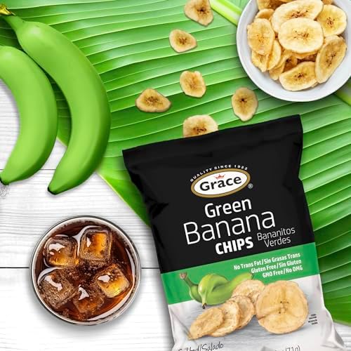 Grace Green Banana Chips 2.5oz - 6 Pack Plantain Individual Bags - Jamaican Gluten Free Bananitos Verdes - Non-GMO & No Trans Fat