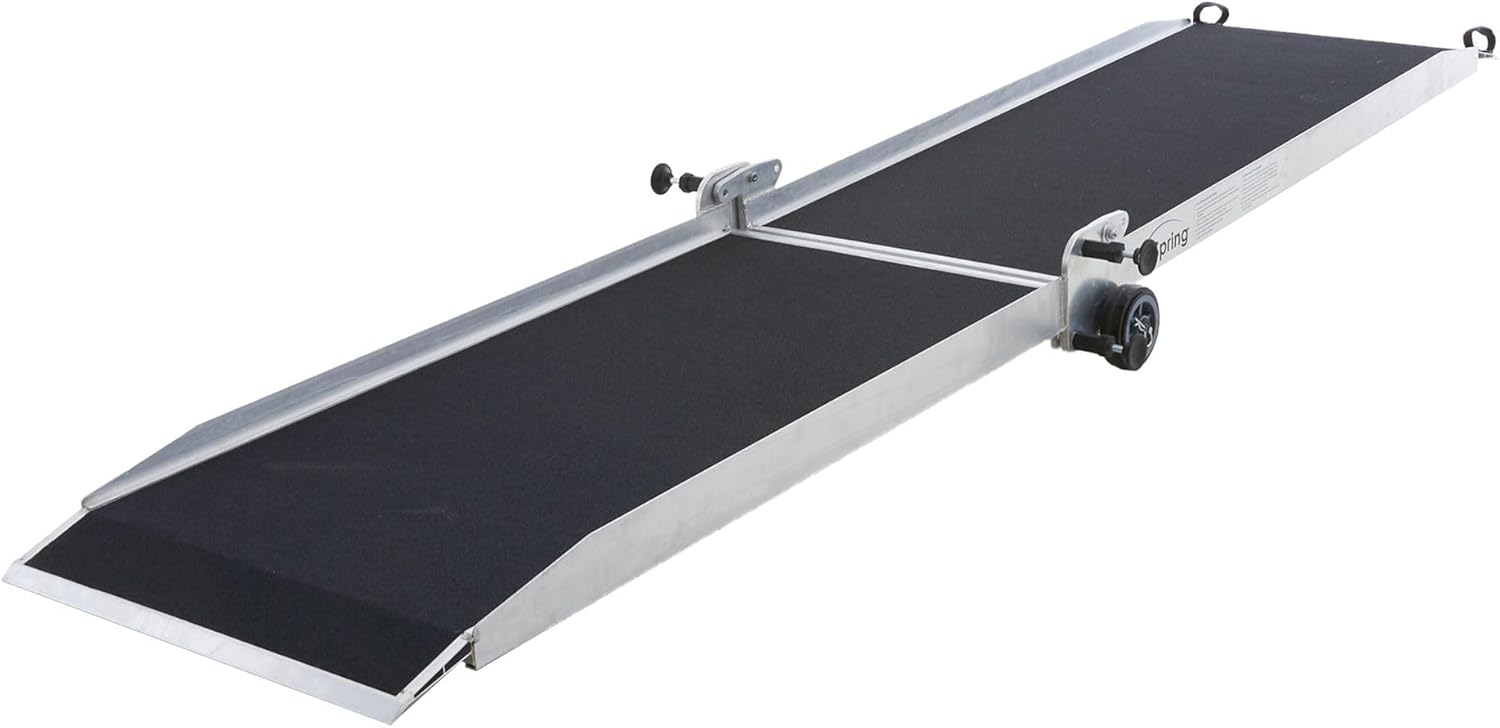 Silver Spring Portable 12' Folding Aluminum Mobility Ramp with Wheels, High-Traction Grit Coat Surface - 800 lb. Weight Capacity