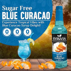 Syruvia Sugar Free Blue Curacao Syrup, Flavored Syrup for Cocktails, Drinks, Lemonades, Iced Teas, and Desserts – 25.4 fl oz