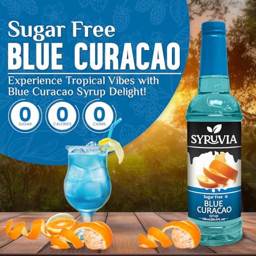 Syruvia Sugar Free Blue Curacao Syrup, Flavored Syrup for Cocktails, Drinks, Lemonades, Iced Teas, and Desserts – 25.4 fl oz