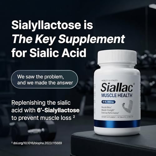 Muscle Health - Made in USA - Enhance Muscle Mass & Strength, Fast Workout Recovery, Reduce Fatigue & Boost Exercise Performance, 6-Sialyllactose (6-SL), 900mg, 90 Tablets (1 Pack)