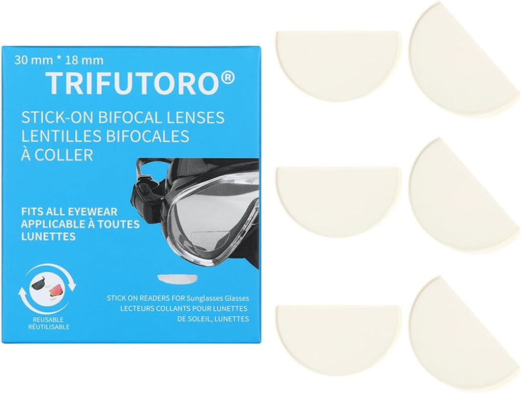 3 Pack Stick On Bifocal Lenses Reader Magnifying Adhesive Reading Lens Sticker Sunglasses Diving Scuba Mask Goggles Glasses Magnifier Add On (2.0, x)