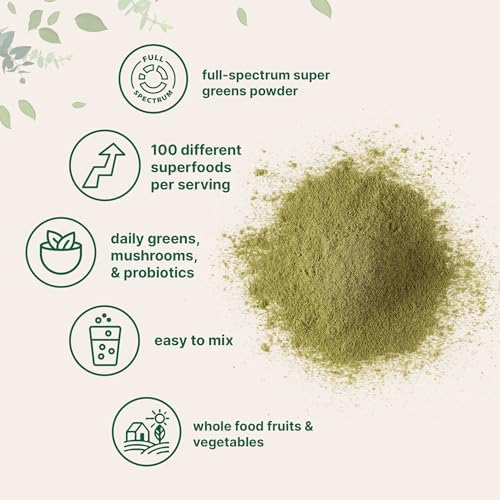 Micro Ingredients Super Greens Powder, 1lb | 100 Superfood Blend with Daily Greens, Probiotics, Fruits, Vegetables & Mushrooms | Source of Vegan Protein & Enzymes | Non-GMO, Gluten-Free, No Additives