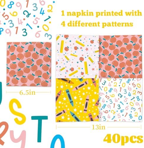 40Pcs Back to School Napkins-School Theme Ruler Apple Alphabet Paper Napkins First and Last Day of School Preschool Kindergarten Graduation Decoration