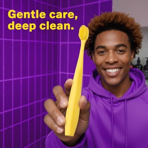 Max Extra Soft Toothbrush for Adults with Sensitive Gums, Soft Bristle Toothbrushes, Wide Head for Back Teeth, Ergonomic Non-Slip Grip, BPA Free, Individually Wrapped, 4 Pack, Lemon Yellow