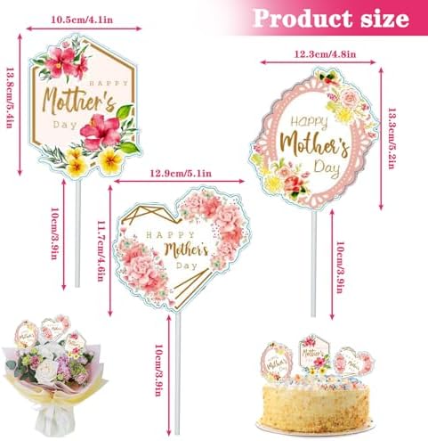 Happy Mother's Day Cake Toppers,30PCS Mother's Day Cake Decorations for Flowers Cupcake Picks Mom Letter Cake Topper Cake Decor for Mom's Birthday Party Supplies