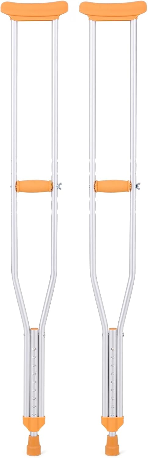 Magshion Aluminum Underarm Crutches for 5'10" - 6'6" Adults, Grip Height Adjustable by Push Button, Lightweight Walking Crutch with Non-Slip Rubber Feet, 1-Pair, Large