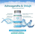 Ashwagandha & Shilajit - Ashwagandha KSM-66 1000mg & Purified Shilajit Extract 200mg (50% Fulvic Acid) - No Artificial fillers, Binders or Flow Agents - Suitable for Vegans