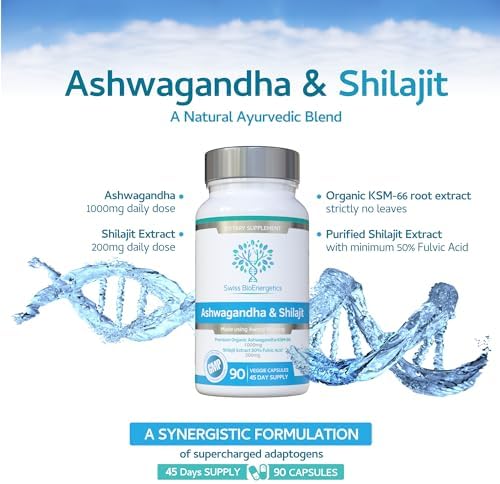 Ashwagandha & Shilajit - Ashwagandha KSM-66 1000mg & Purified Shilajit Extract 200mg (50% Fulvic Acid) - No Artificial fillers, Binders or Flow Agents - Suitable for Vegans