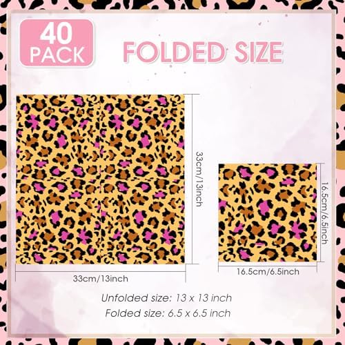 40Pcs Leopard Print Napkins Disposable Jungle Animal Leopard Print Lunch Dinner Napkins for Safari Leopard Themed Birthday Baby Shower Tea Gathering Weddings Powder Room 6.5 x 6.5 Inch