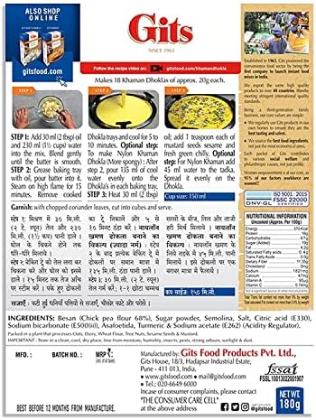 Gits Instant Khaman Dhokla Snack Mix, 720g (Pack of 4 X 180g Each)