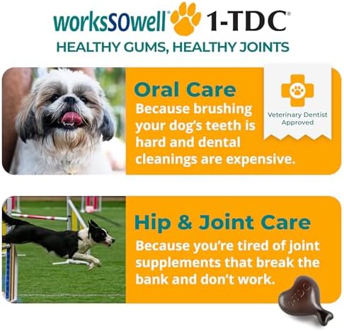 1TDC WorksSoWell Dual Action Hip and Joint Supplement for Dogs & Cats - for Large & Small Breed - Great for Oral Health, Stamina Recovery & Arthritis Pain Relief -60 ct