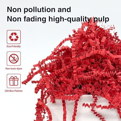 2LB Crinkle Cut Paper Shred Filler for Bag Gift Box Basket Confetti Paper Shreded Stuffing Decoration for Valentine's Day(Red)