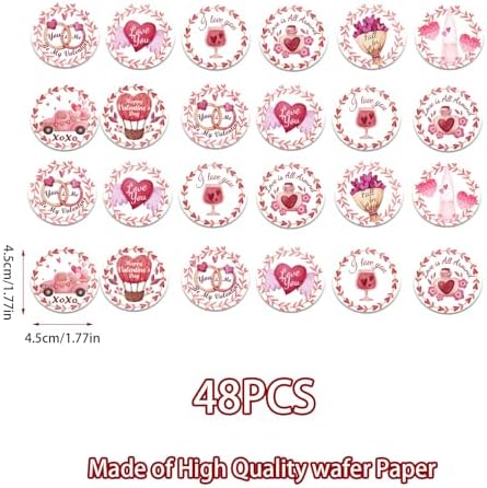 48PCS Edible Happy Valentine's Day Cupcake Toppers Wafer Paper I Love You Cupcake Picks Be My Valentine Cake Decor for Valentine's Day Theme Party Decor Supplies