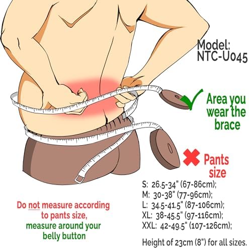 NeoTech Care Back Belt Support for Men or Women - Breathable & Adjustable Lower Back Brace - Double Pull Compression Straps (Black, Size M)