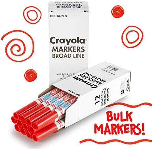 Crayola Washable Markers for Kids - Red (12ct), Bulk Broad Line Markers for School, Classroom Essentials, Teacher Classroom Must Haves for Elementary School