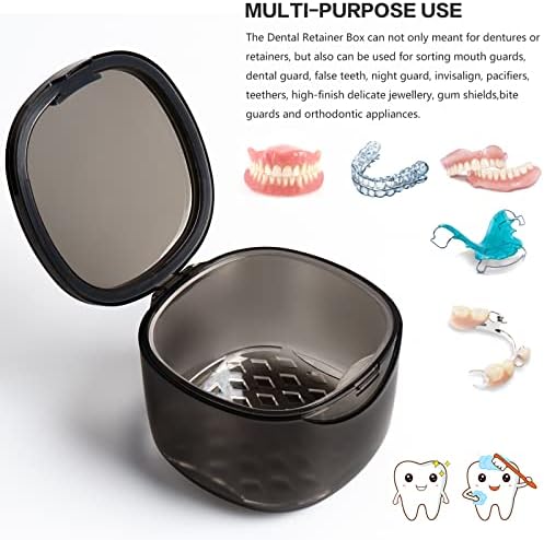 Uouovo Upgraded Denture Bath Box Cup, No-Leak Denture case,Retainer Cleaning Box, Complete Clean Care for Dentures, Clear Braces, Mouth Guard, Night Guard & Retainers (transparent grey)