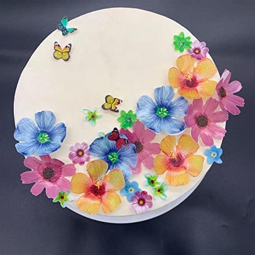 Weraru 58Pcs Edible Butterfly and Flowers Cake Topper Cupcake Toppers Wedding Themed Party Birthday Cake Decoration Mixed Size & Colour