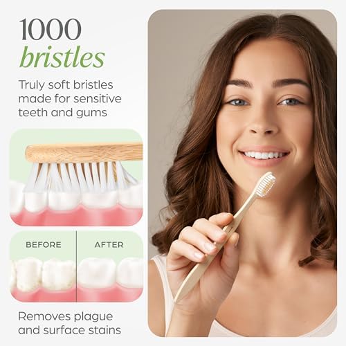 VIVAGO Bamboo Toothbrushes 10 Pack - BPA Free Soft Bristles Toothbrushes, Eco-Friendly, Natural Wooden Toothbrush
