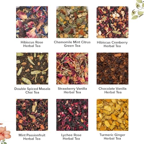 VAHDAM Top 9 Exotic Loose Leaf Tea Sampler (18+ cups) | Floral & Fruity Blends with Delicious Taste | Hot & Iced | Perfect for Gifting & Regular Consumption