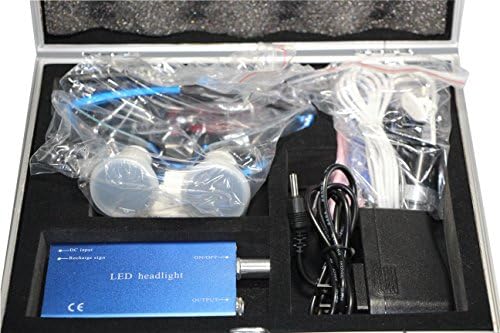 Dental Binocular Loupes 3.5X 420mm + LED Head Light Lamp +Aluminum Box (Blue)