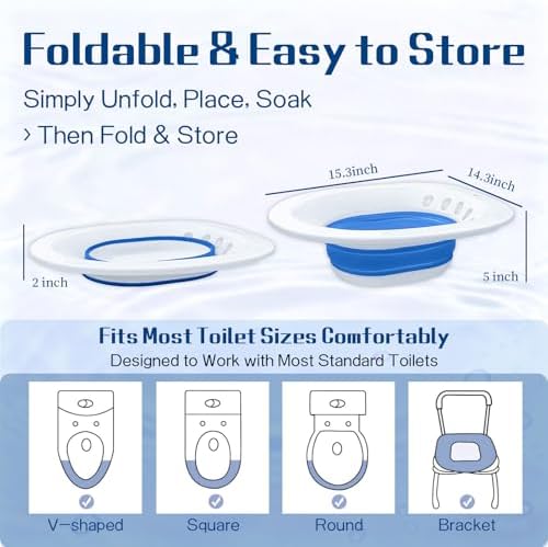 Electric Sitz Bath for Toilet Seat - Yoni Steam Seat -Portable Sitz Bath Tub for Hemorrhoids and Postpartum Care - Wide Seat - Deeper Bowl - Blue