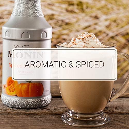 Monin - Spiced Pumpkin Purée, Pumpkin and Cinnamon Flavor, Natural Flavors, Great for Lattes, Milkshakes, Specialty Coffees, and Cocktails, Non-GMO, Gluten-Free (1 Liter)