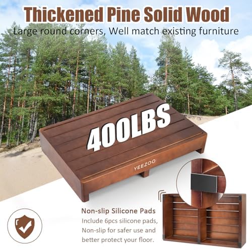 Wooden one Step Stool- Solid Pine Wood Step Riser with Non-Slip Pads, Wood Step Stool for Elderly Adults, high Bed, Bathroom, Kitchen (23.6" L*15.7" W*3.9" H, Brown, 400LBs Capacity)