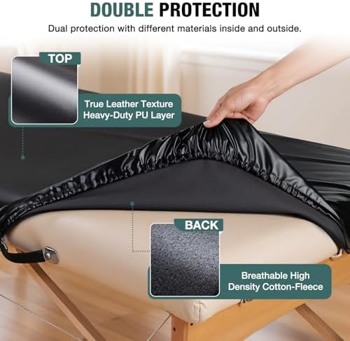 PU Leather Massage Table Cover Fitted with Elastic Band, Waterpoof Oilproof, 77x31.5 in Massage Bed Cover Protector, ONLY Fits 77in/195cm Length for Tattoo/Spa/Lash Bed, Wipeable Waxing Table Covers