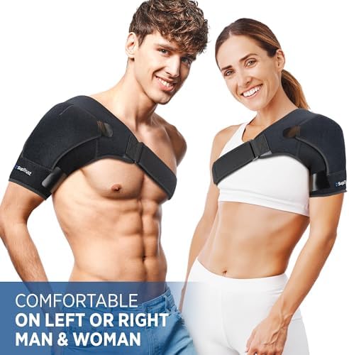 Suptrust Shoulder Brace for Women and Men: Shoulder Pain Relief Rotator Cuff Support Adjustable Fit Sleeve Wrap Relief for Injuries and Tendonitis - Large/X-Large Size, Black