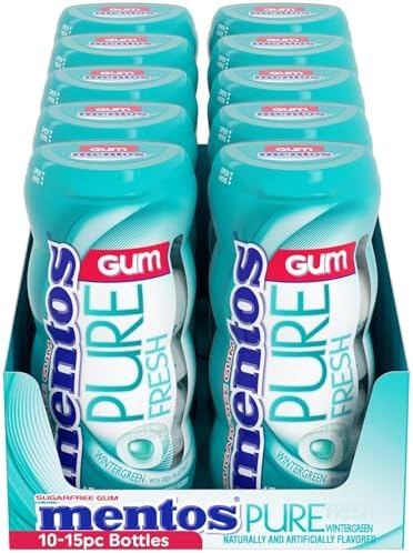 Mentos Pure Fresh Sugar-Free Chewing Gum with Xylitol, Wintergreen Flavor, Easter Basket Essentials Stuffers for Kids and Adults, 15 Pieces (10-Pack)