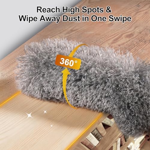 Tiumso Microfiber Feather Duster 5-in-1 Kit, Dusters for Cleaning, Duster with Extension Pole 100 Inches, Cobweb Duster, Microfiber Dusters for High Ceilings and Fans, Blinds, Cars and Furniture