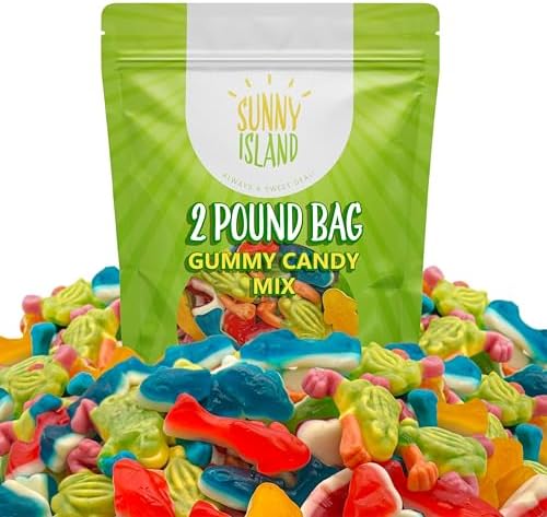 Gummy Sharks and Rainforest Frogs Candy Mix | 2 Pound Bulk Bag | Ocean and Jungle Critters | Assorted Fruit Flavors Gummy Mix | Party Favors, Goodie Bags & Birthday Celebrations