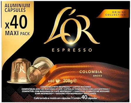 L'OR Espresso Capsules, 40 Count Espresso Colombia Single-Serve Aluminum Coffee Capsules Compatible with Nespresso Original Machines