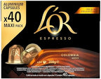 L'OR Espresso Capsules, 40 Count Espresso Colombia Single-Serve Aluminum Coffee Capsules Compatible with Nespresso Original Machines