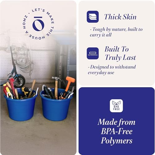 HOMZ 2-Pack Utility Tub, Large Plastic Storage Bucket with Rope Handles, 17 Gallon, Blue - Portable Indoor and Outdoor Buckets for Kitchen, Laundry, Garden, Bathroom, and Garage Organization