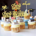 36 PCS Graduation Cupcake Toppers Grad Party Decoration Food Picks Congrats Glitter Diploma Cap School Colors Supplies - Gold