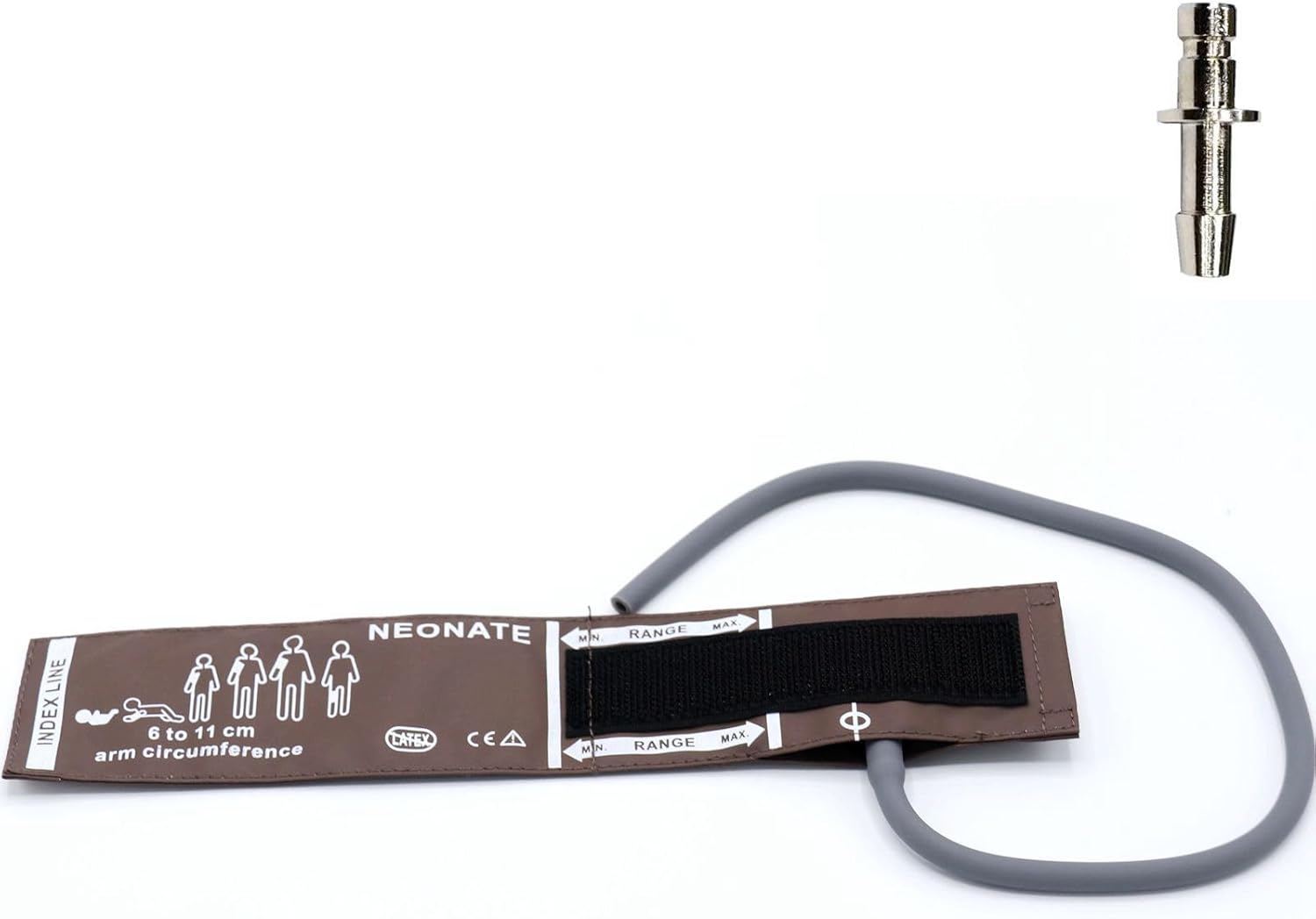 NIBP Cuff with BP12 Connector for Neonate, 6-11 cm Single Tube Reusable PU Brown Replacement Neonatal Blood Pressure Cuff