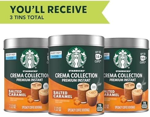 Starbucks Crema Collection Premium Instant Salted Caramel Flavored Instant Coffee, 100% Arabica Beans, 3 Tins (7.12 Oz Each)