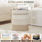 AINUOQI Laundry Basket with Handles - Blanket Basket & Hampers for Bedroom Aesthetic, Laundry Hamper & Blanket Storage for Living Room, Clothes Hamper, Tall, Large 17" x 14" x 22”, Light Brown & White