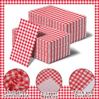 100 Pcs Red Gingham Napkins Disposable - Red and White Checkered Paper Napkins - Plaid Dinner Napkins for Picnic BBQ Birthday Wedding Party Supplies