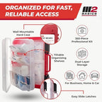 M2 BASICS Professional 350 Piece First Aid Kit, Wall Mountable Dual Layer Hard Case for Business, Home, Car, Vehicle & Work