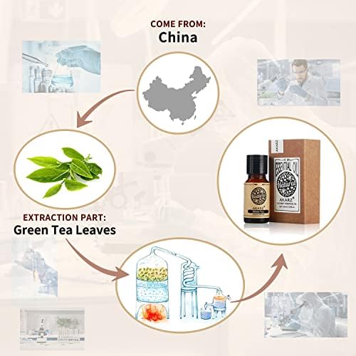 AKARZ Green Tea Essential Oil Natural Organic Pure Premium Therapeutic Green Tea Oil for Skin Body Hair Care,Diffuser, Candle,Soap,Making, DIY,Massage Aroma 0.34 Fl Oz (10ml)