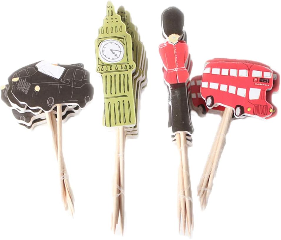 Flairs New York Happy Birthday Decorations Cup Cake Toppers Party Props (Pack of 24 Cup Cake Toppers, London Theme)