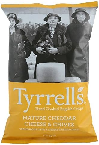 Tyrrells Hand Cooked English Crisps - Mature Cheddar & Chives (150g) - Pack of 6
